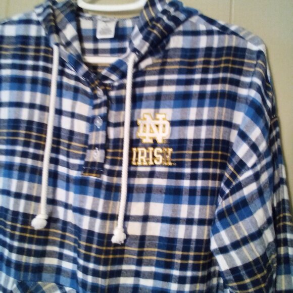 Concepts Sports Notre Dame Flannel Shirt Women S Hood Pocket Long Sleeve Plaid - Picture 9 of 15